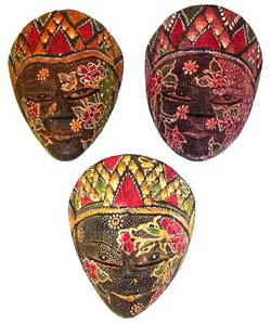Batik style masks, handmade tribal art, aboriginal illustrations, wooden carving, artisan mask, bali handicrafts 