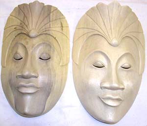Handmade crafts, white wood decor, wooden mask, bali art, indonesian culture images, wall accessory 