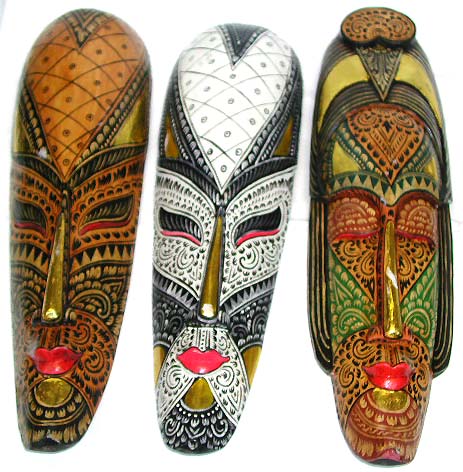 Tribal designed masks, wooden art, ethnic decor, painted wall accessory, aboriginal crafts 