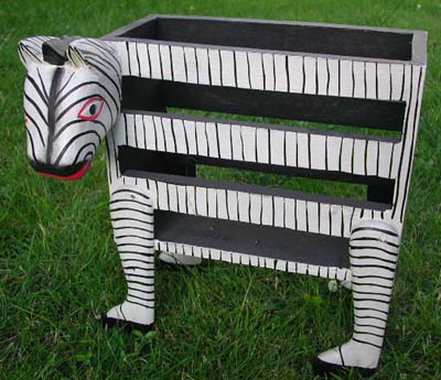 Wood magazine rack, wild zebra book case, bali style office gifts, wild animal products, quality wooden collectibles