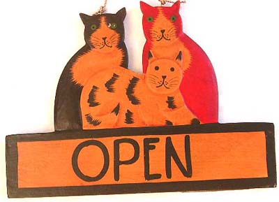Indonesian artisan sign, animal designed door hanging, cat lovers decorations, wooden carvings, home gifts